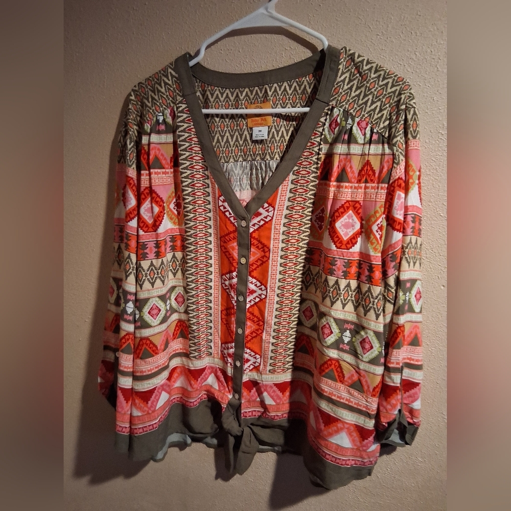 Ruby Rd. Womans V Neck Button Down Aztec Colorful… - image 2